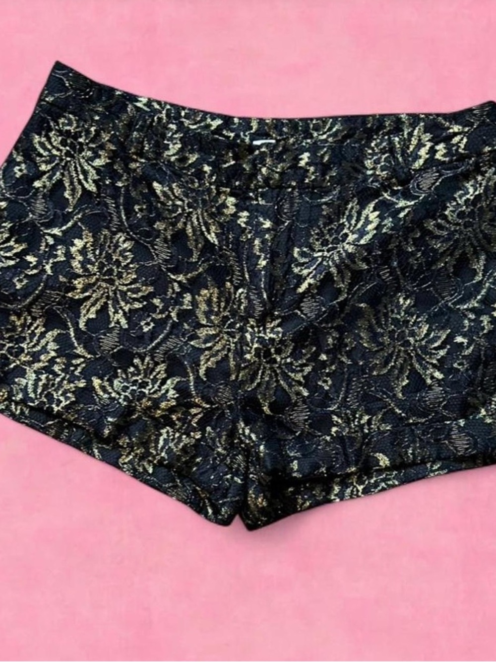 Y2K Forver 21 Gold Floral Lace High-Waist Women’s Shorts
